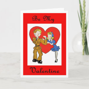 Festiva Tarjeta de San Valentín de soldado militar y Chica