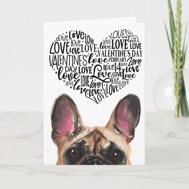 Festiva Tarjeta de San Valentín de tu Bulldog Francés (Anverso)