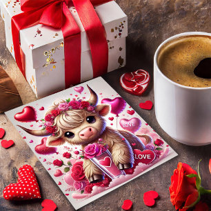 Festiva Tarjeta de San Valentín de Vaca de las Highlands S