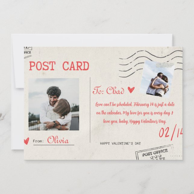 Festiva Tarjeta de San Valentín estética beige y roja (Anverso)