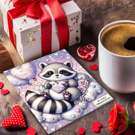 Festiva Tarjeta de San Valentín Mapache Galleta Globo Cora