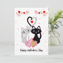 Festiva Tarjeta de San Valentín para gatos con corazón