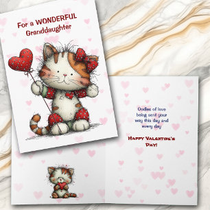 Festiva Tarjeta de San Valentín para nieta con gatito ador