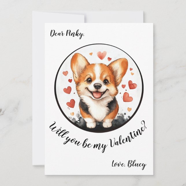 Festiva Tarjeta de San Valentín personalizable Corgi (Anverso)