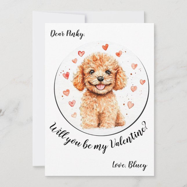 Festiva Tarjeta de San Valentín personalizable de Poodle (Anverso)