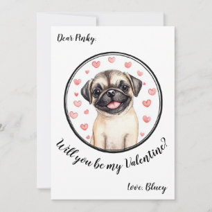 Festiva Tarjeta de San Valentín personalizable Pug