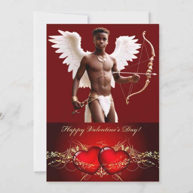 Festiva Tarjeta de San Valentín Personalizada Cupido Negro (Anverso)