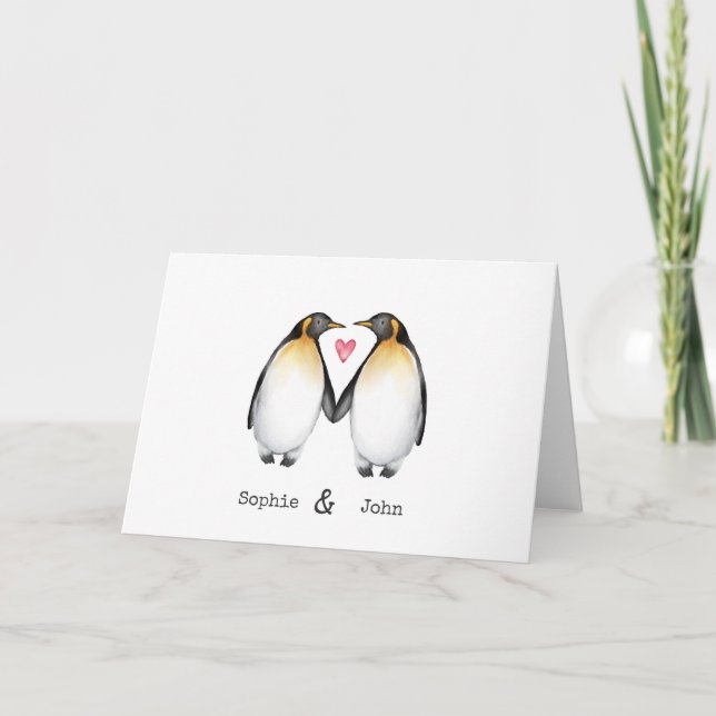 Festiva Tarjeta de San Valentín pingüino personalizada (Anverso)