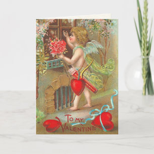 Festiva Tarjeta de San Valentín Retro Cherub