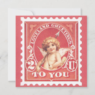 Festiva Tarjeta de San Valentín Sello Rojo Cupido Felicita