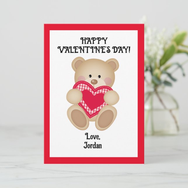 Festiva Tarjeta de San Valentín Teddy Bear - Regalo person (Anverso de pie)