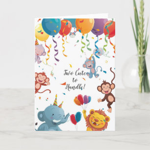 Festiva Tarjeta de segundo cumpleaños para dos animales zo