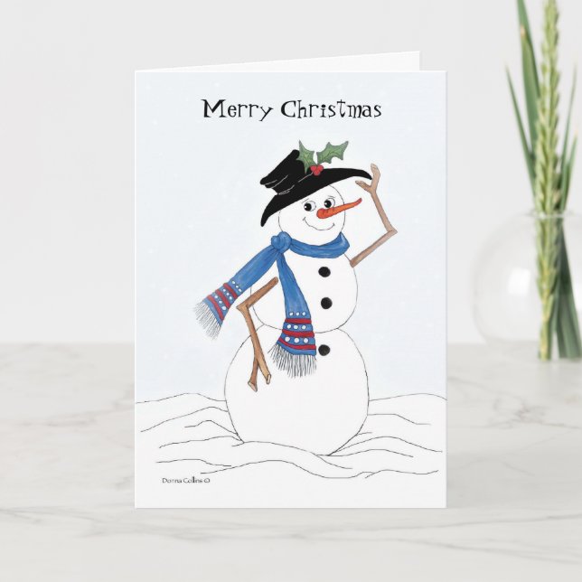 Festiva Tarjeta de Snowman con Navidades de bufanda (Anverso)