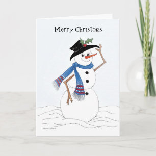 Festiva Tarjeta de Snowman con Navidades de bufanda