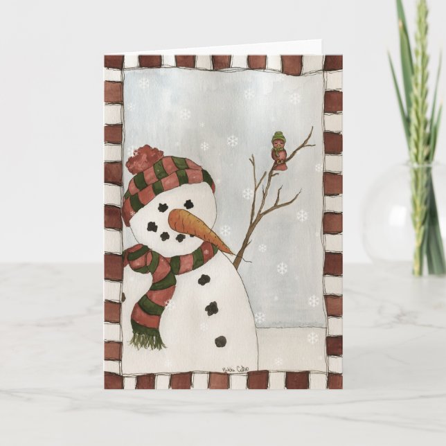Festiva Tarjeta de Snowman y Bird (Anverso)