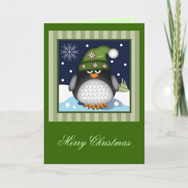 Festiva Tarjeta de texto Cute Penguin Merry Christmas (Anverso)