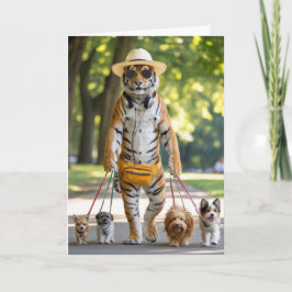 Festiva Tarjeta de Tigre Paseando al Perro