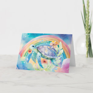Festiva Tarjeta de tortuga marina floral Pastel Rainbow Wa