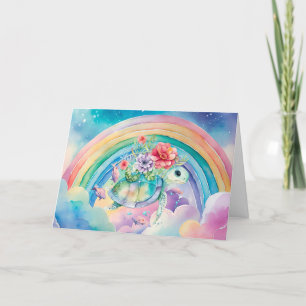 Festiva Tarjeta de tortuga marina floral Pastel Rainbow Wa