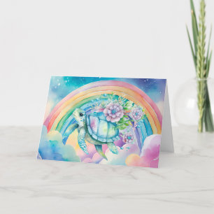 Festiva Tarjeta de tortuga marina floral Pastel Rainbow Wa