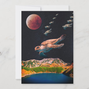Festiva Tarjeta de tortugas surreales editables volando en
