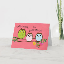 Festiva Tarjeta de tres búhos de San Valentín