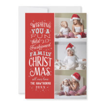 Tarjeta de tres fotos para Navidades tipográficos