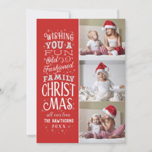 Festiva Tarjeta de tres fotos para Navidades tipográficos