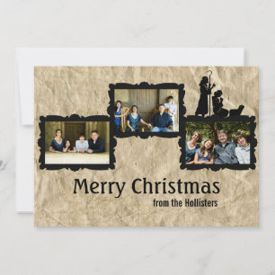 Festiva Tarjeta de tres Navidades de Natividad Rústica fot
