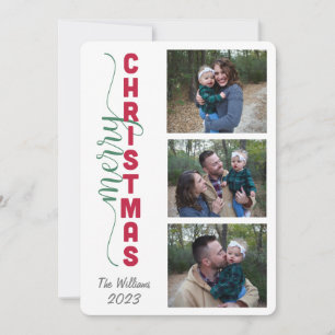Festiva Tarjeta de tres Navidades simples fotográficas