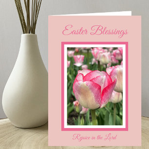 Festiva Tarjeta de tulipanes rosados de bendición cristian