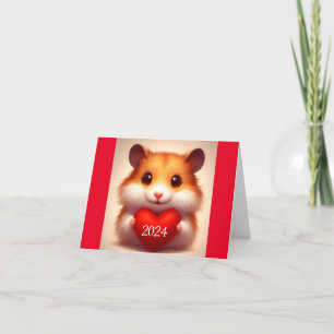 Festiva Tarjeta de vacaciones 2024 Hamster con Corazón
