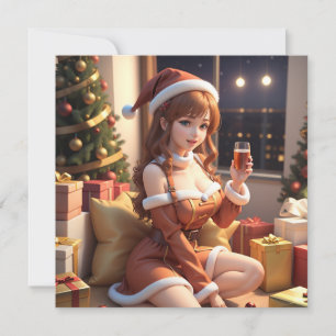 Festiva Tarjeta de vacaciones 3d chica de anime para navid