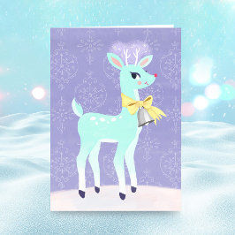 Festiva Tarjeta de vacaciones Blue Vintage Reindeer
