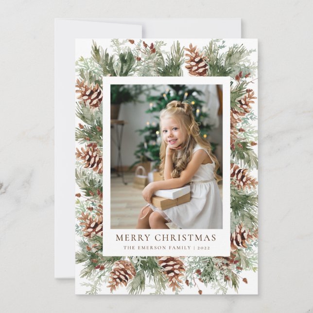 Festiva Tarjeta de vacaciones botánica de invierno (Anverso)