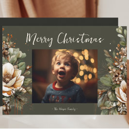 Festiva Tarjeta de vacaciones botánica Watercolor Magnolia