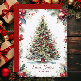 Festiva Tarjeta de vacaciones botánicas del árbol de Navid