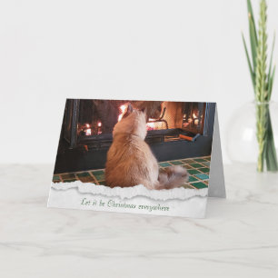 Festiva Tarjeta de vacaciones Cat by Fireplace para navida
