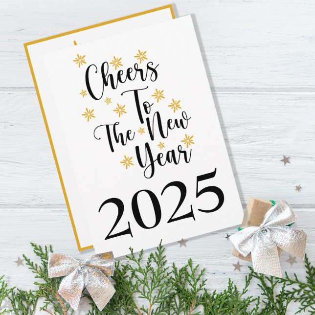Festiva Tarjeta de vacaciones Clásica Minimalista 2025 par (MODERN BLACK GOLD TYPOGRAPHY CHEERS TO THE NEW YEAR HOLIDAY GREETING CARD)