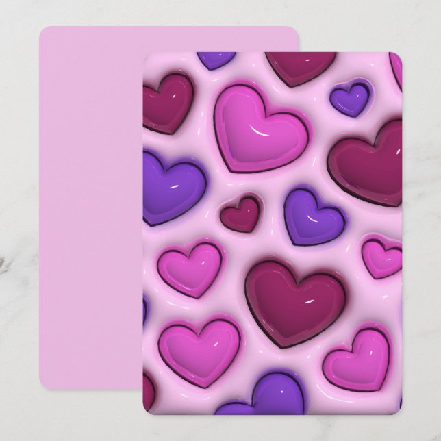 Festiva Tarjeta de vacaciones con corazones brillantes 3D (Anverso / Reverso)