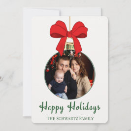 Festiva Tarjeta de vacaciones con foto de adorno de lazo r