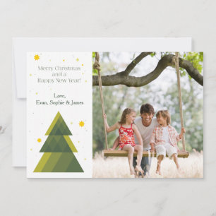 Festiva Tarjeta de vacaciones con foto de árbol con estrel