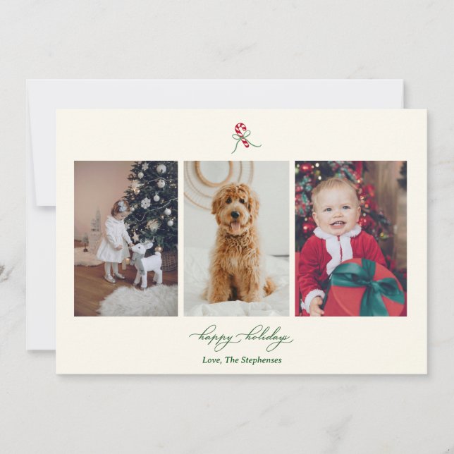 Festiva Tarjeta de vacaciones con foto de bastón de carame (Anverso)