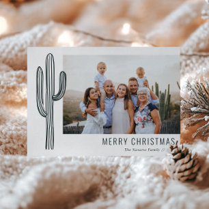 Festiva Tarjeta de vacaciones con foto de familia de cactu