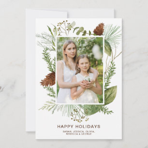 Festiva Tarjeta de vacaciones con foto de piña y ramas de 