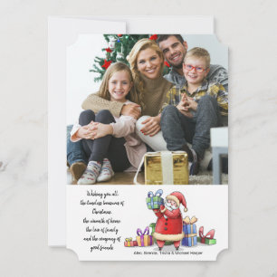 Festiva Tarjeta de vacaciones con foto de Santa con regalo