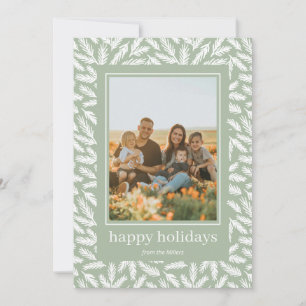 Festiva Tarjeta de vacaciones con foto enmarcada con hojas