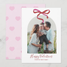 Tarjeta de vacaciones con foto y lazo rosa Feliz d