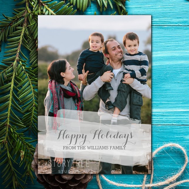 Festiva Tarjeta de vacaciones con foto y pincelada de acua (Watercolor Brushstroke Holiday Photo Card)