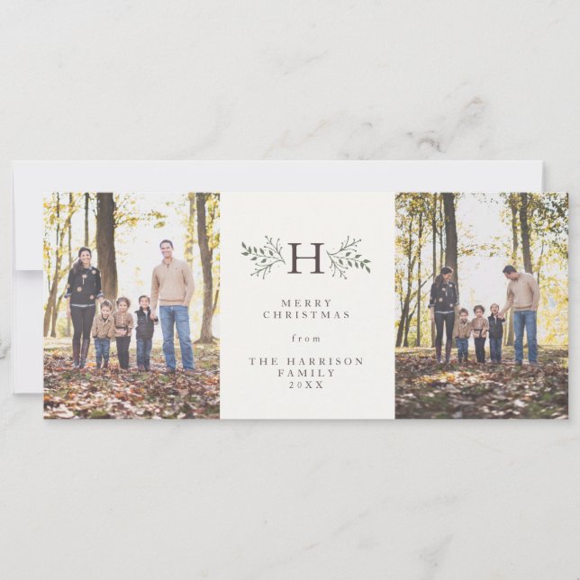 Festiva Tarjeta de vacaciones con monograma rústico y dos  (Anverso)